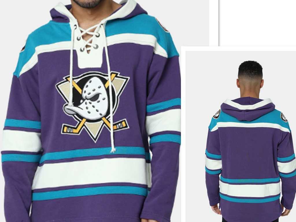 Anaheim Ducks Purple Men%27s Customized All Stitched Hooded Sweatshirt